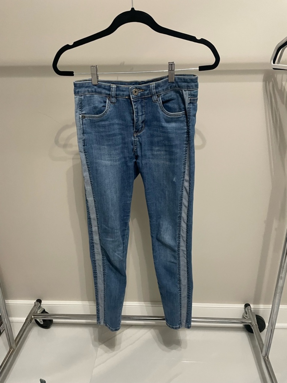 Slim Rise Light Blue Skinny Jeans with Side Panel Detail